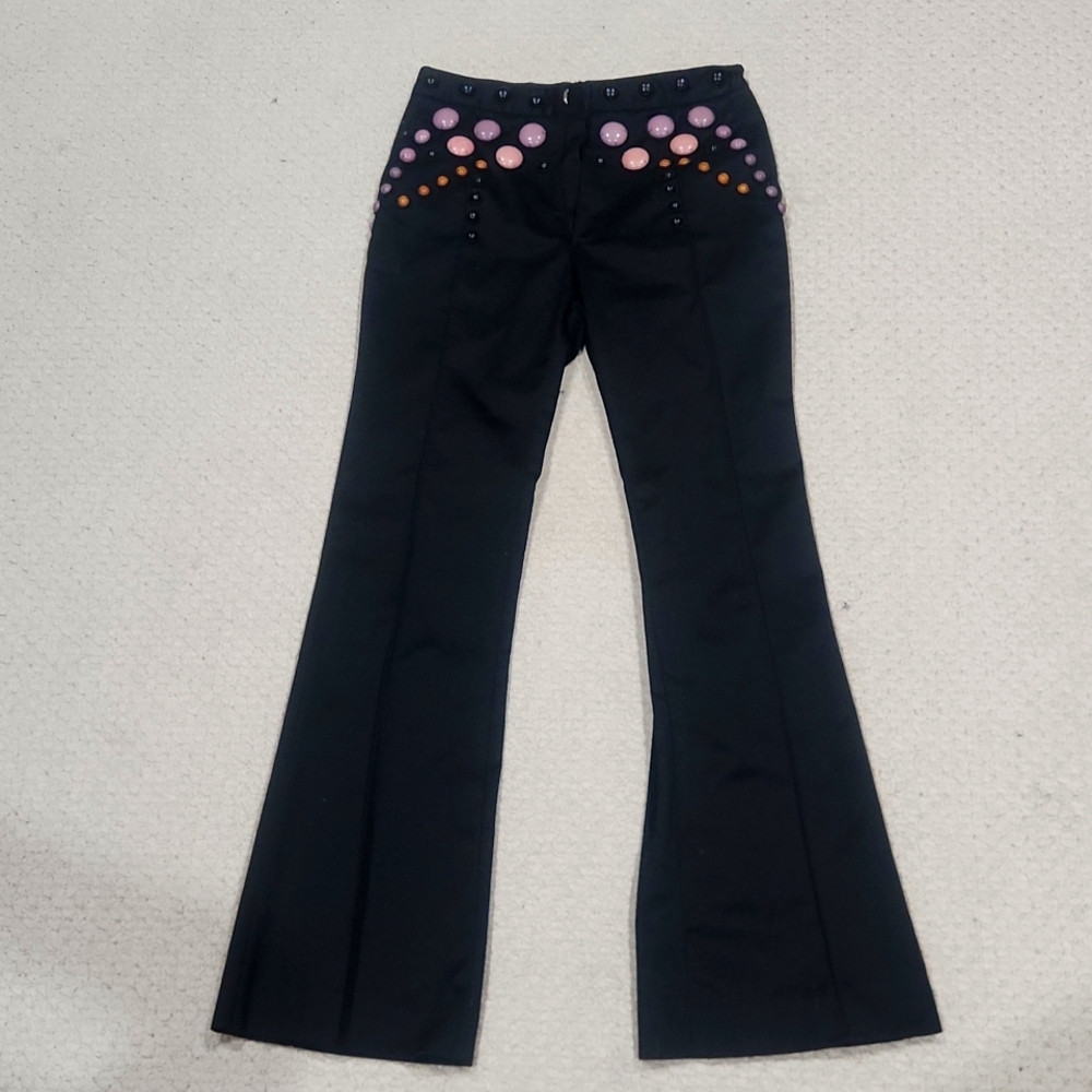 Cynthia Rowley Black flared pants with beading front and back size 4